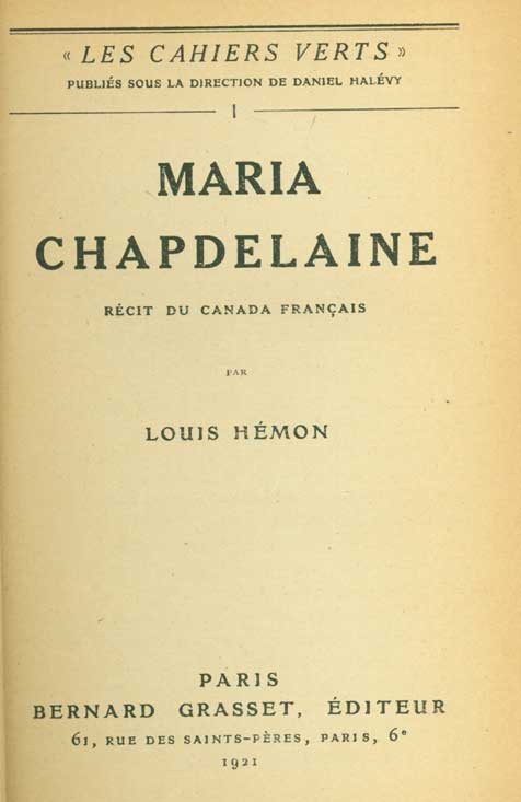 Maria Chapdelaine : récit du Canada français - Click to enlarge picture.